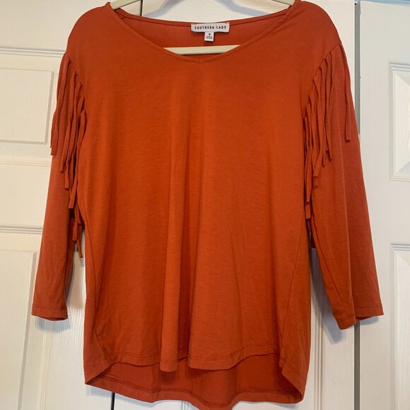 Western Look Southern Lady Size Small Burnt Orange Shirt with shoulder tassels - Picture 1 of 10